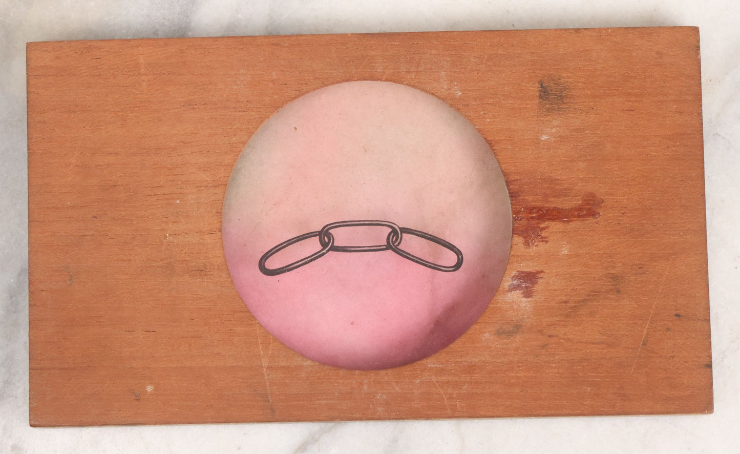 Lot 018 - Antique Hand Colored Odd Fellows I.O.O.F. Magic Lantern Glass Slide With Wood Holder, No. 2 Three Links, Manufactured By The Henderson-Ames Co., Kalamazoo, Michigan