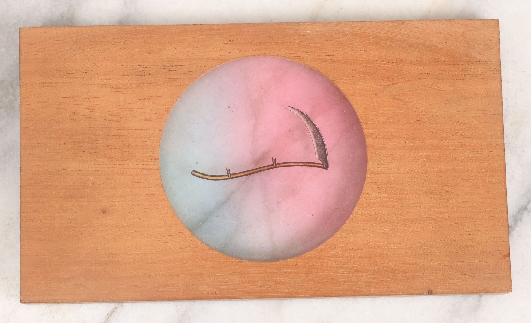 Lot 020 - Antique Hand Colored Odd Fellows I.O.O.F. Magic Lantern Glass Slide With Wood Holder, No. 4 The Scythe, Manufactured By The Henderson-Ames Co., Kalamazoo, Michigan