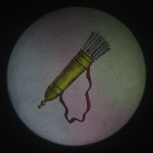 Lot 022 - Antique Hand Colored Odd Fellows I.O.O.F. Magic Lantern Glass Slide With Wood Holder, No. 6 The Quiver, Manufactured By The Henderson-Ames Co., Kalamazoo, Michigan