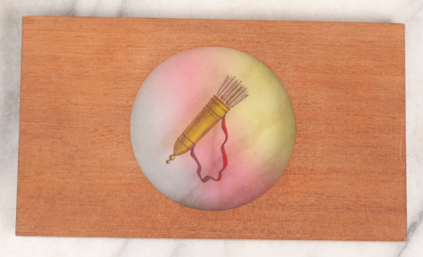 Lot 022 - Antique Hand Colored Odd Fellows I.O.O.F. Magic Lantern Glass Slide With Wood Holder, No. 6 The Quiver, Manufactured By The Henderson-Ames Co., Kalamazoo, Michigan