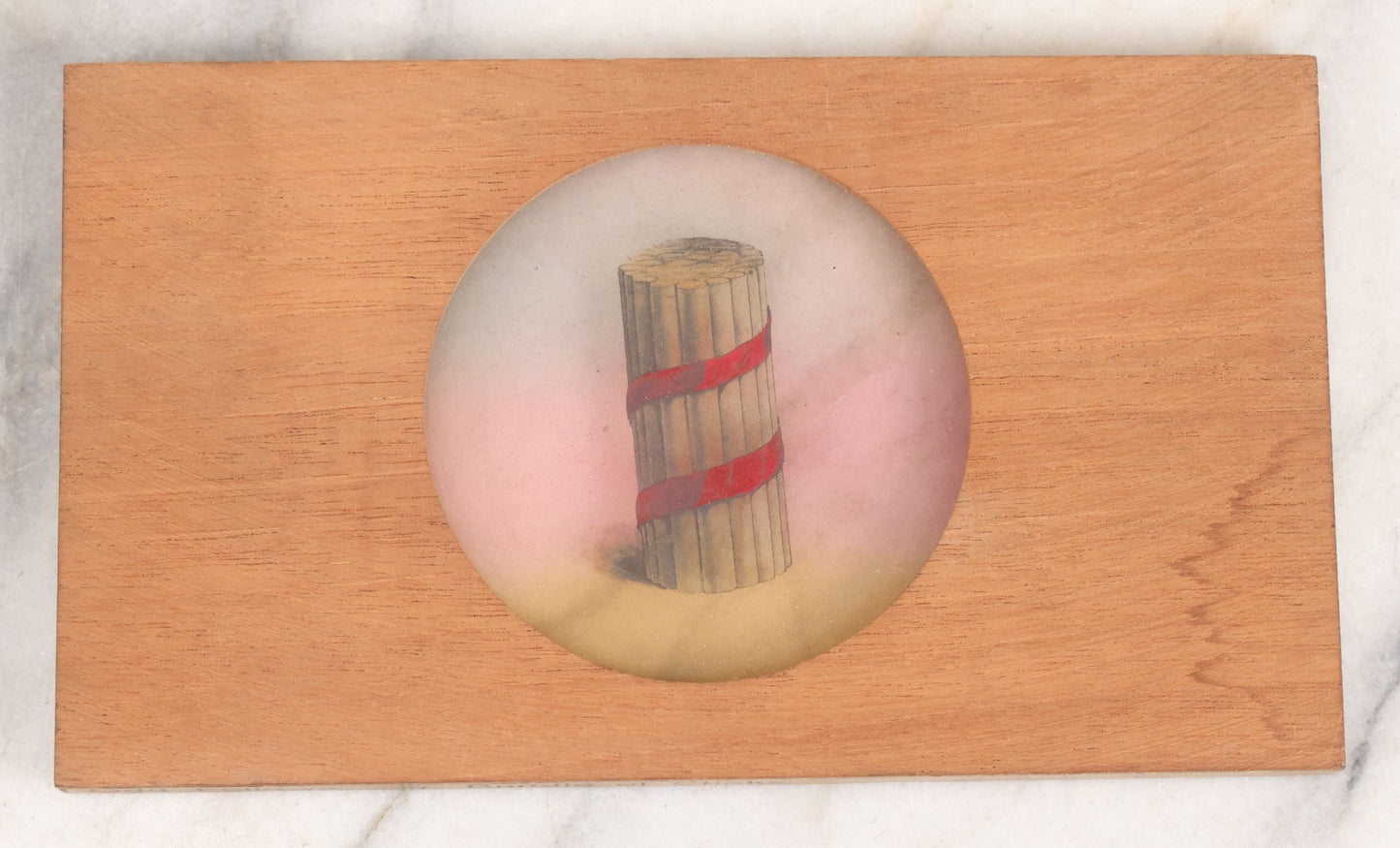 Lot 023 - Antique Hand Colored Odd Fellows I.O.O.F. Magic Lantern Glass Slide With Wood Holder, No. 7 Bundle Of Sticks, Manufactured By The Henderson-Ames Co., Kalamazoo, Michigan