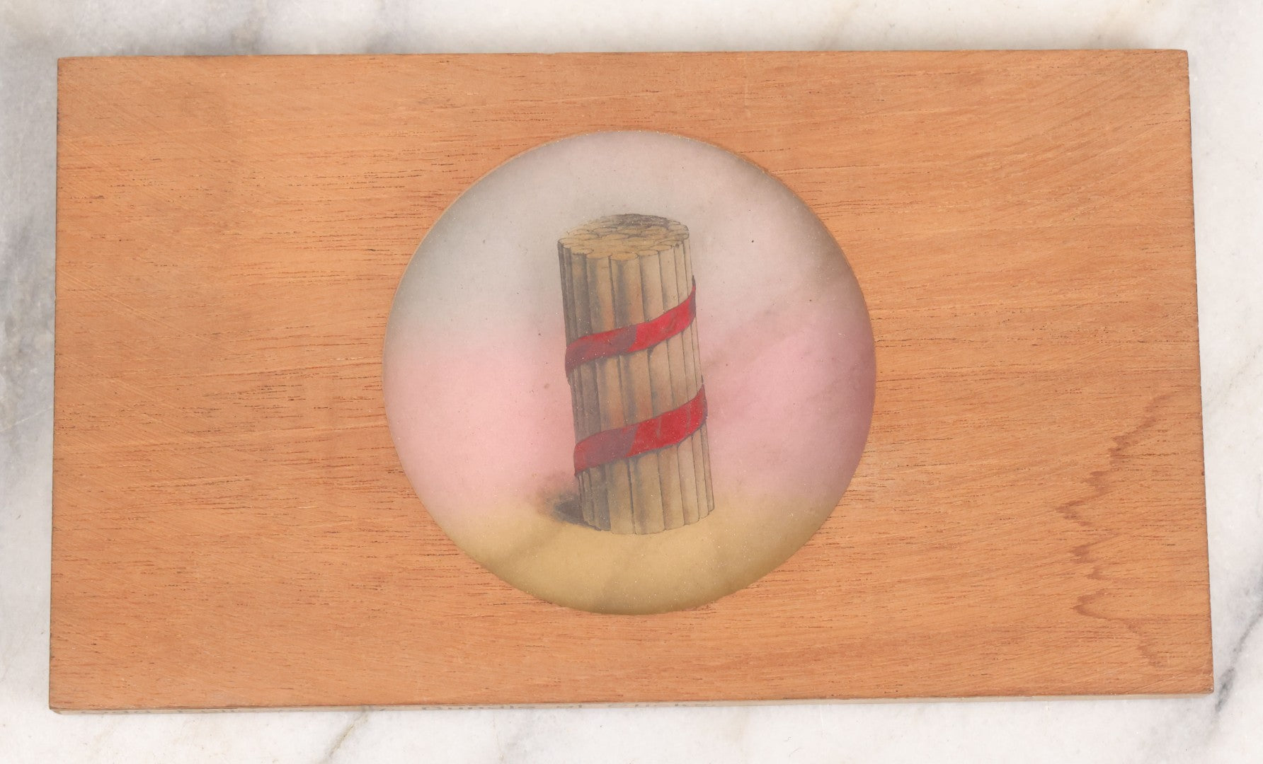 Lot 023 - Antique Hand Colored Odd Fellows I.O.O.F. Magic Lantern Glass Slide With Wood Holder, No. 7 Bundle Of Sticks, Manufactured By The Henderson-Ames Co., Kalamazoo, Michigan