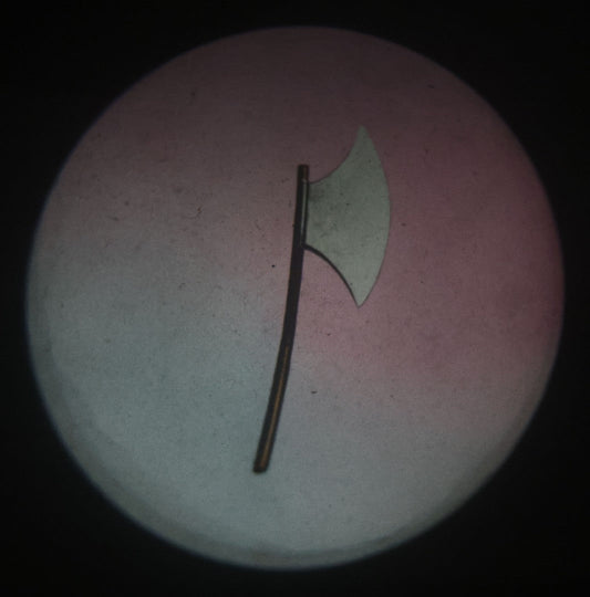 Lot 024 - Antique Hand Colored Odd Fellows I.O.O.F. Magic Lantern Glass Slide With Wood Holder, No. 8 The Axe, Manufactured By The Henderson-Ames Co., Kalamazoo, Michigan