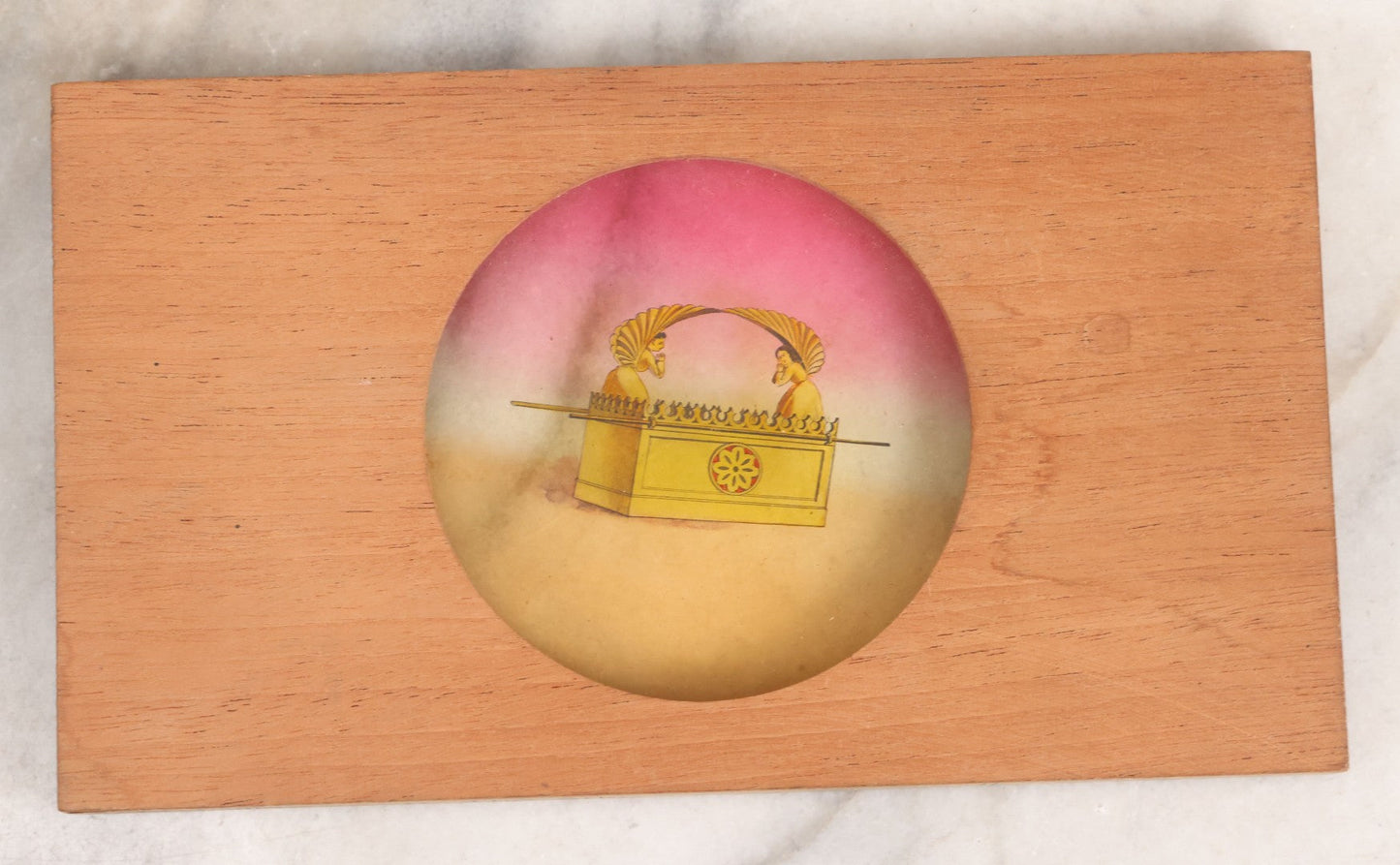 Lot 027 - Antique Hand Colored Odd Fellows I.O.O.F. Magic Lantern Glass Slide With Wood Holder, No. 11 The Ark, Manufactured By The Henderson-Ames Co., Kalamazoo, Michigan