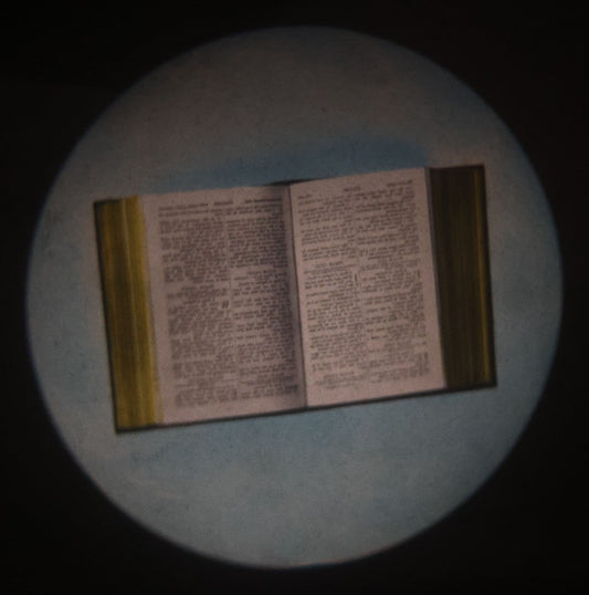 Lot 030 - Antique Hand Colored Odd Fellows I.O.O.F. Magic Lantern Glass Slide With Wood Holder, No. 14 The Bible, Manufactured By The Henderson-Ames Co., Kalamazoo, Michigan