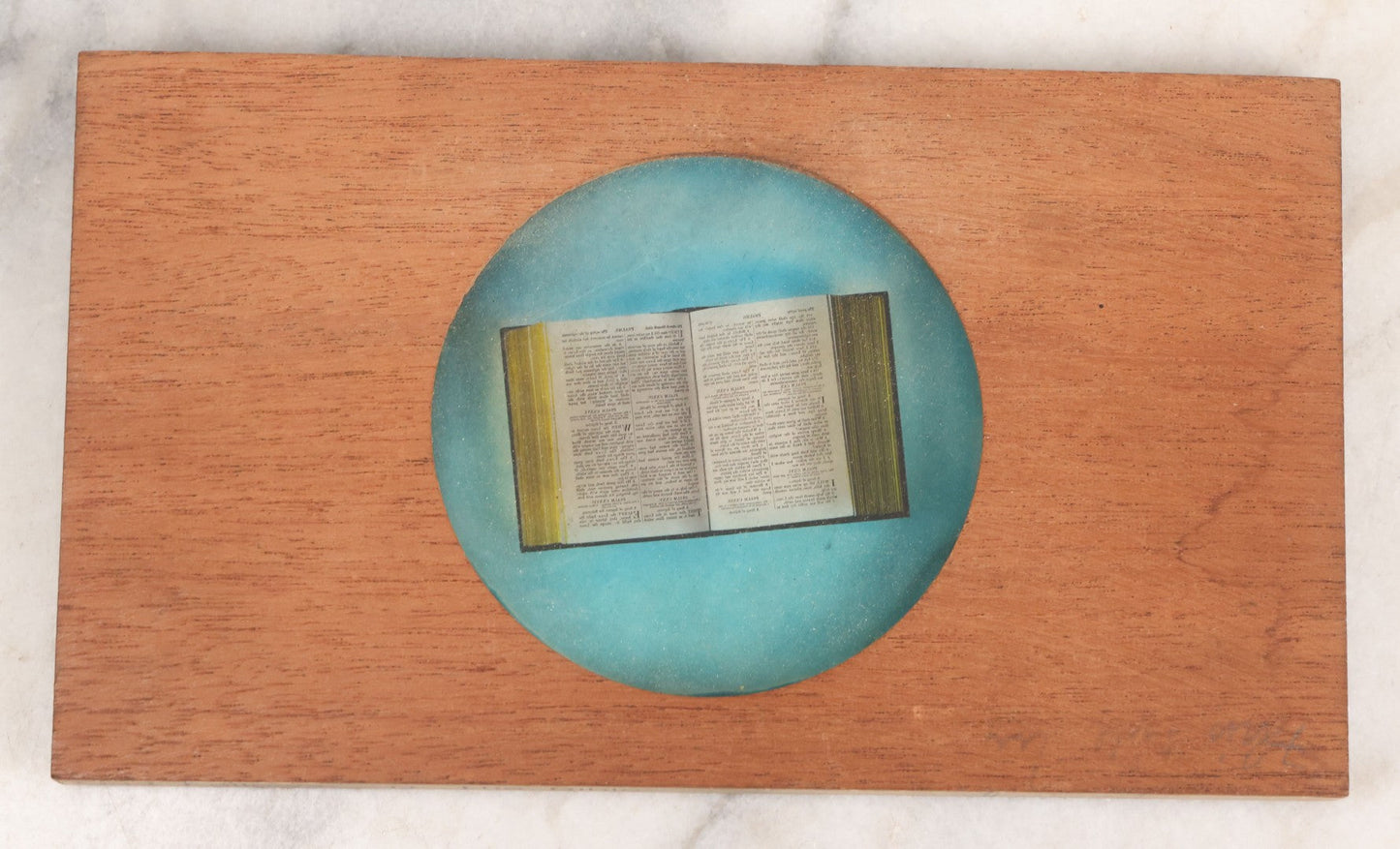 Lot 030 - Antique Hand Colored Odd Fellows I.O.O.F. Magic Lantern Glass Slide With Wood Holder, No. 14 The Bible, Manufactured By The Henderson-Ames Co., Kalamazoo, Michigan