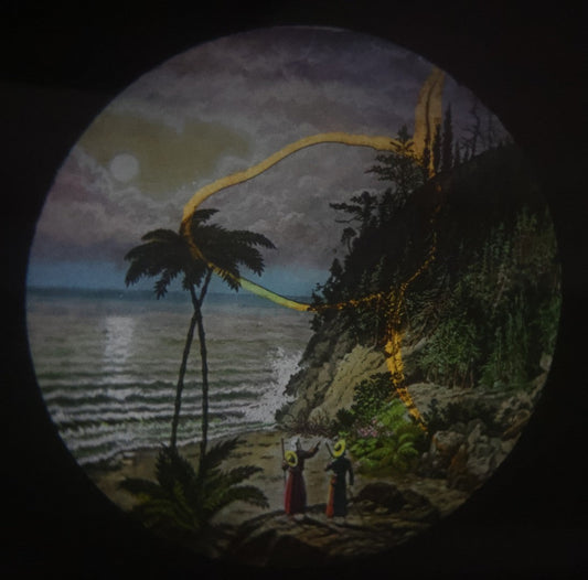 Lot 036 - Antique Hand Colored Odd Fellows I.O.O.F. Magic Lantern Glass Slide With Wood Holder, Special Second Degree No. 1, Pines On The Mountain Side, Manufactured By The Henderson-Ames Co., Kalamazoo, Michigan, Note Yellowish Water Stain