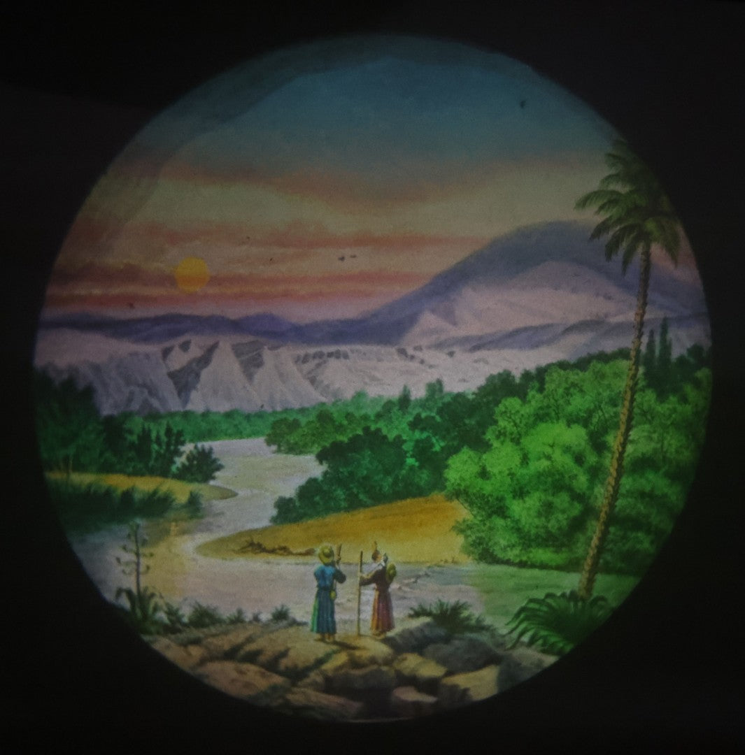 Lot 037 - Antique Hand Colored Odd Fellows I.O.O.F. Magic Lantern Glass Slide With Wood Holder, Special Second Degree No. 2, River Jordan, Manufactured By The Henderson-Ames Co., Kalamazoo, Michigan
