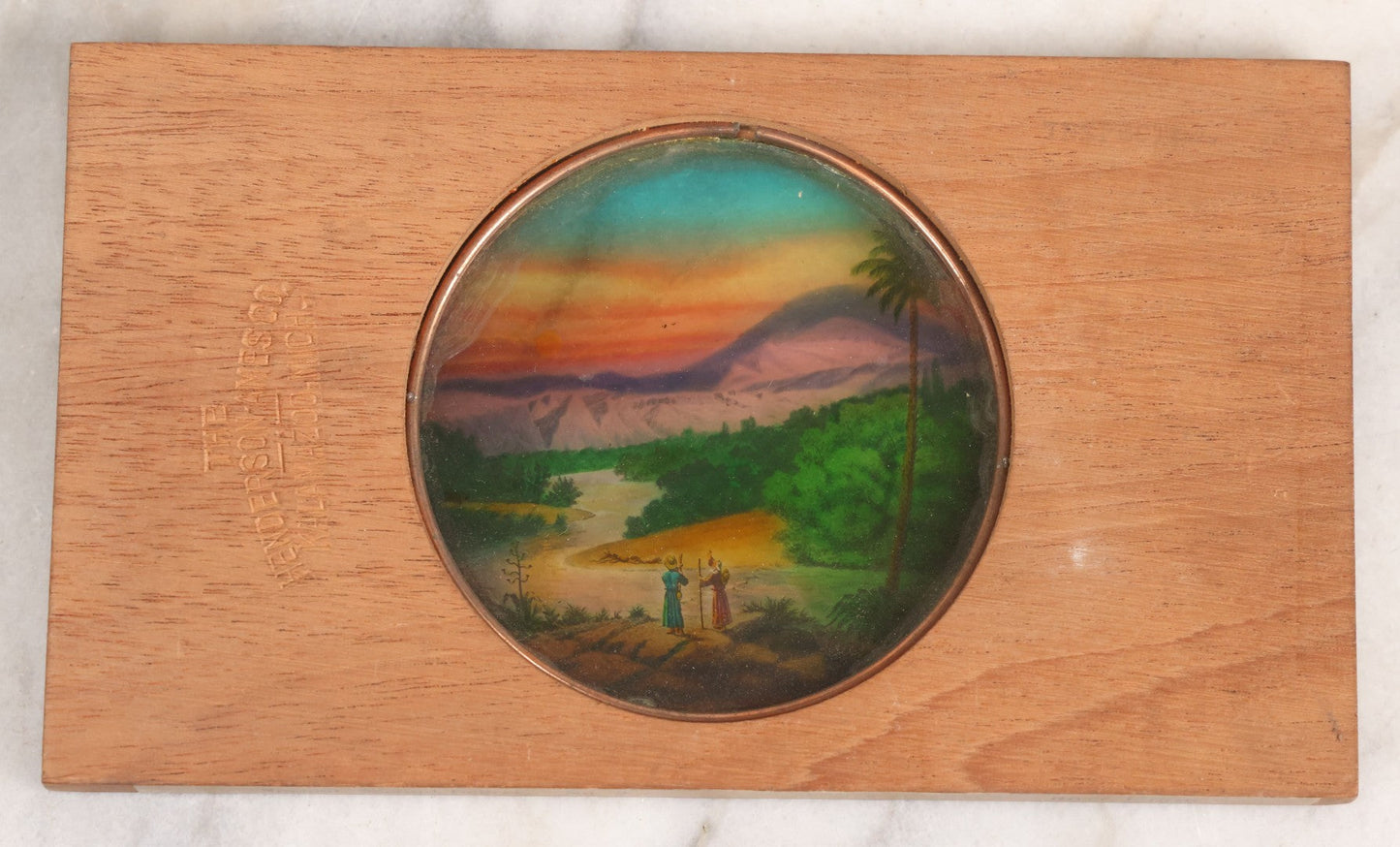 Lot 037 - Antique Hand Colored Odd Fellows I.O.O.F. Magic Lantern Glass Slide With Wood Holder, Special Second Degree No. 2, River Jordan, Manufactured By The Henderson-Ames Co., Kalamazoo, Michigan