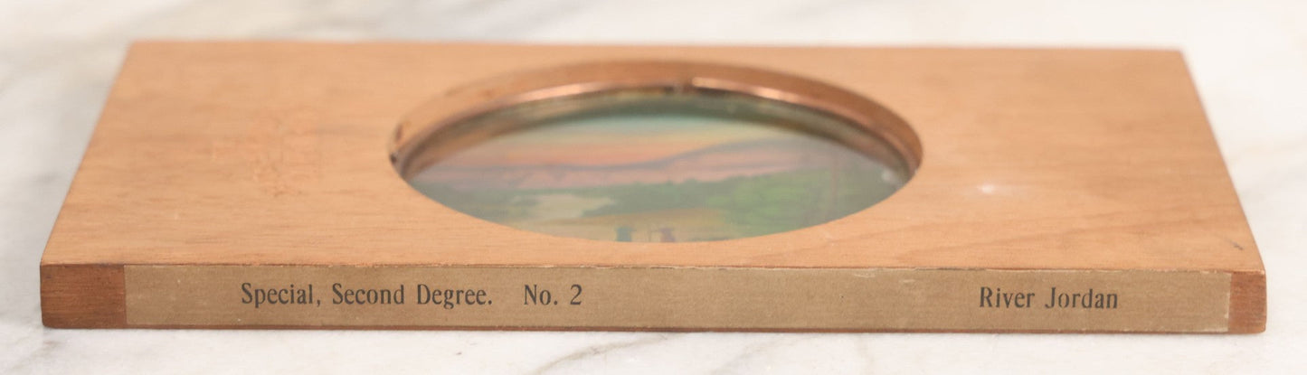 Lot 037 - Antique Hand Colored Odd Fellows I.O.O.F. Magic Lantern Glass Slide With Wood Holder, Special Second Degree No. 2, River Jordan, Manufactured By The Henderson-Ames Co., Kalamazoo, Michigan