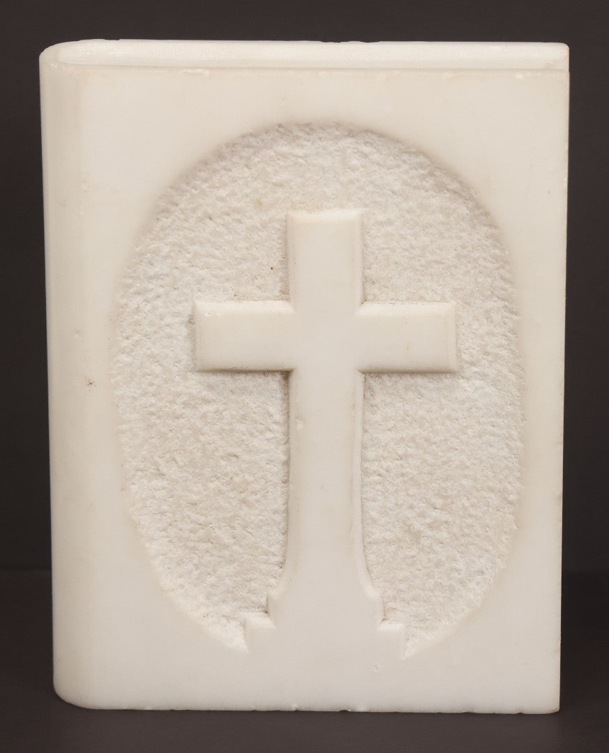 Lot 040 - Antique Carved Marble Book-Form Bible With Cross Motif, Funerary Or Devotional Token, Likely Gravestone Carver's Sample Or Memorial Keepsake, Circa Late 19th To Early 20th Century