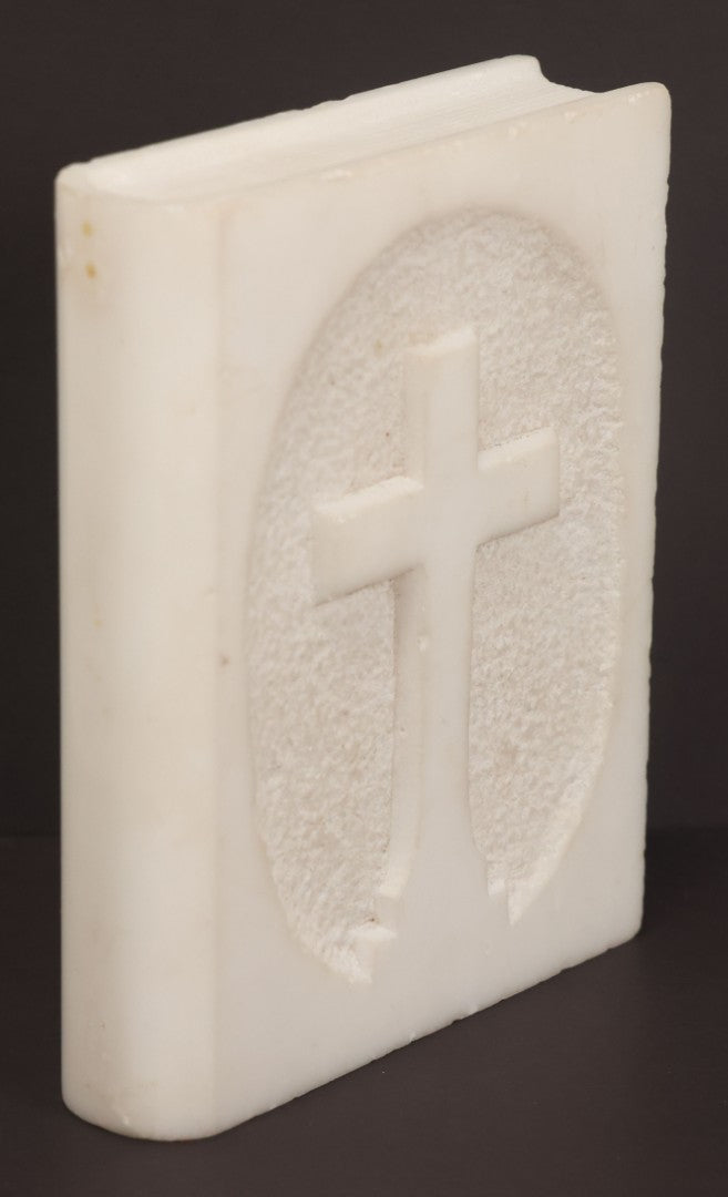 Lot 040 - Antique Carved Marble Book-Form Bible With Cross Motif, Funerary Or Devotional Token, Likely Gravestone Carver's Sample Or Memorial Keepsake, Circa Late 19th To Early 20th Century