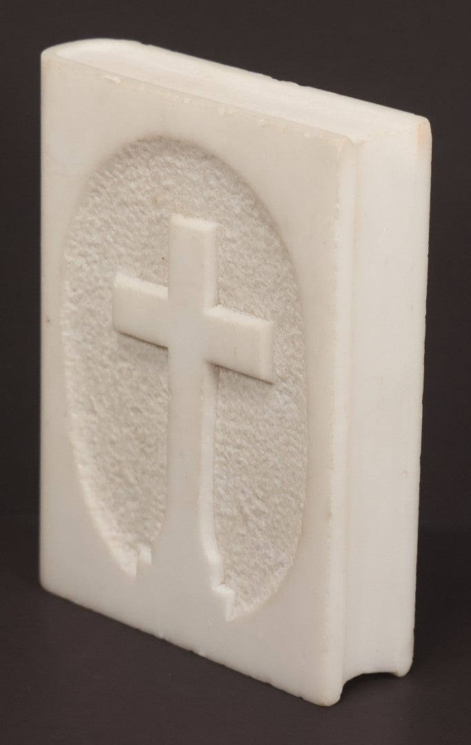 Lot 040 - Antique Carved Marble Book-Form Bible With Cross Motif, Funerary Or Devotional Token, Likely Gravestone Carver's Sample Or Memorial Keepsake, Circa Late 19th To Early 20th Century