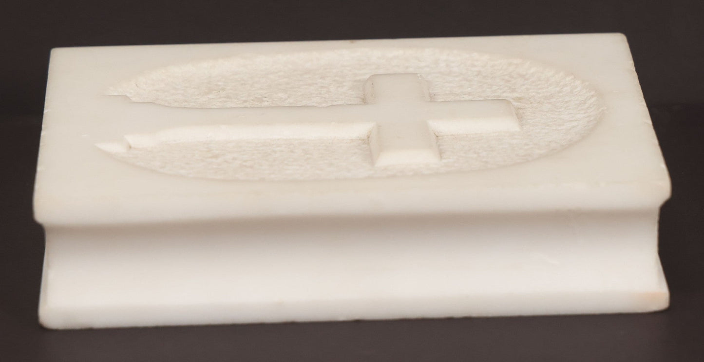 Lot 040 - Antique Carved Marble Book-Form Bible With Cross Motif, Funerary Or Devotional Token, Likely Gravestone Carver's Sample Or Memorial Keepsake, Circa Late 19th To Early 20th Century