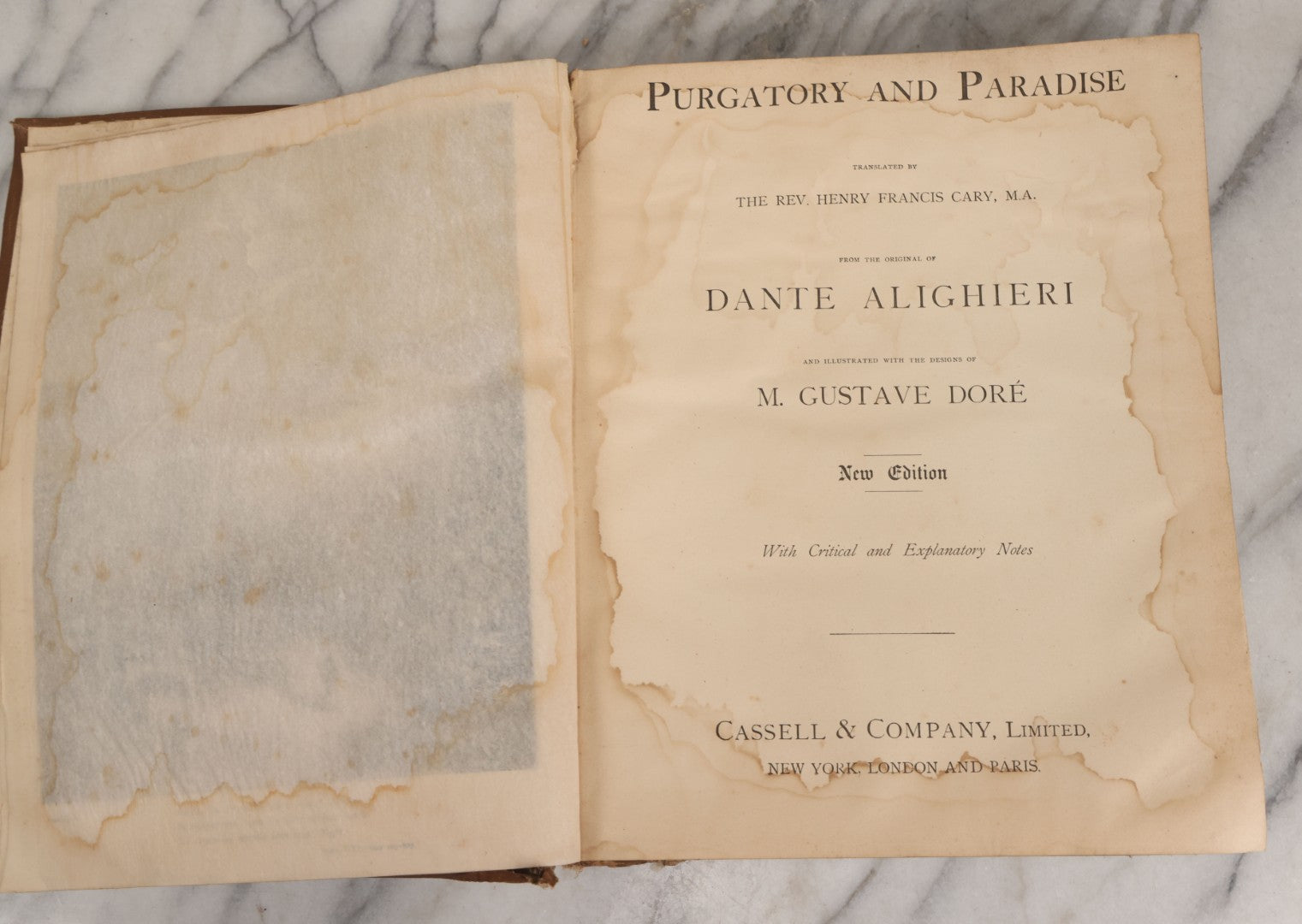 Lot 044 - “Purgatory And Paradise” Antique Book By Dante Alighieri, Translated By Rev. Henry Francis Cary, Illustrated By Gustave Doré, Published By Cassell & Company, New York, Circa Late 19th Century, Note Craft Grade With Extensive Water Damage