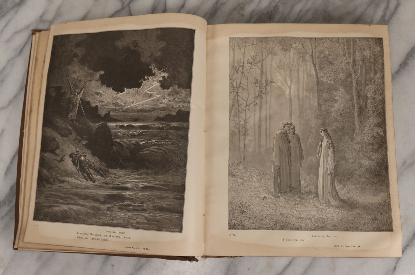 Lot 044 - “Purgatory And Paradise” Antique Book By Dante Alighieri, Translated By Rev. Henry Francis Cary, Illustrated By Gustave Doré, Published By Cassell & Company, New York, Circa Late 19th Century, Note Craft Grade With Extensive Water Damage