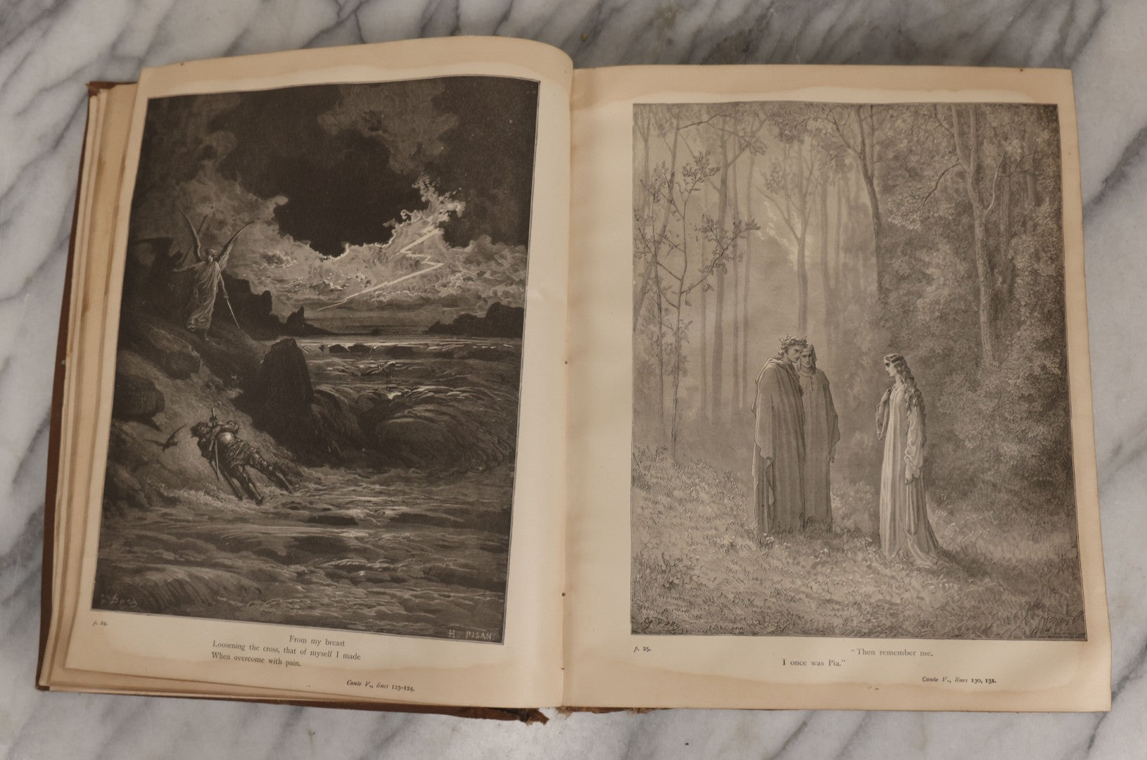 Lot 044 - “Purgatory And Paradise” Antique Book By Dante Alighieri, Translated By Rev. Henry Francis Cary, Illustrated By Gustave Doré, Published By Cassell & Company, New York, Circa Late 19th Century, Note Craft Grade With Extensive Water Damage