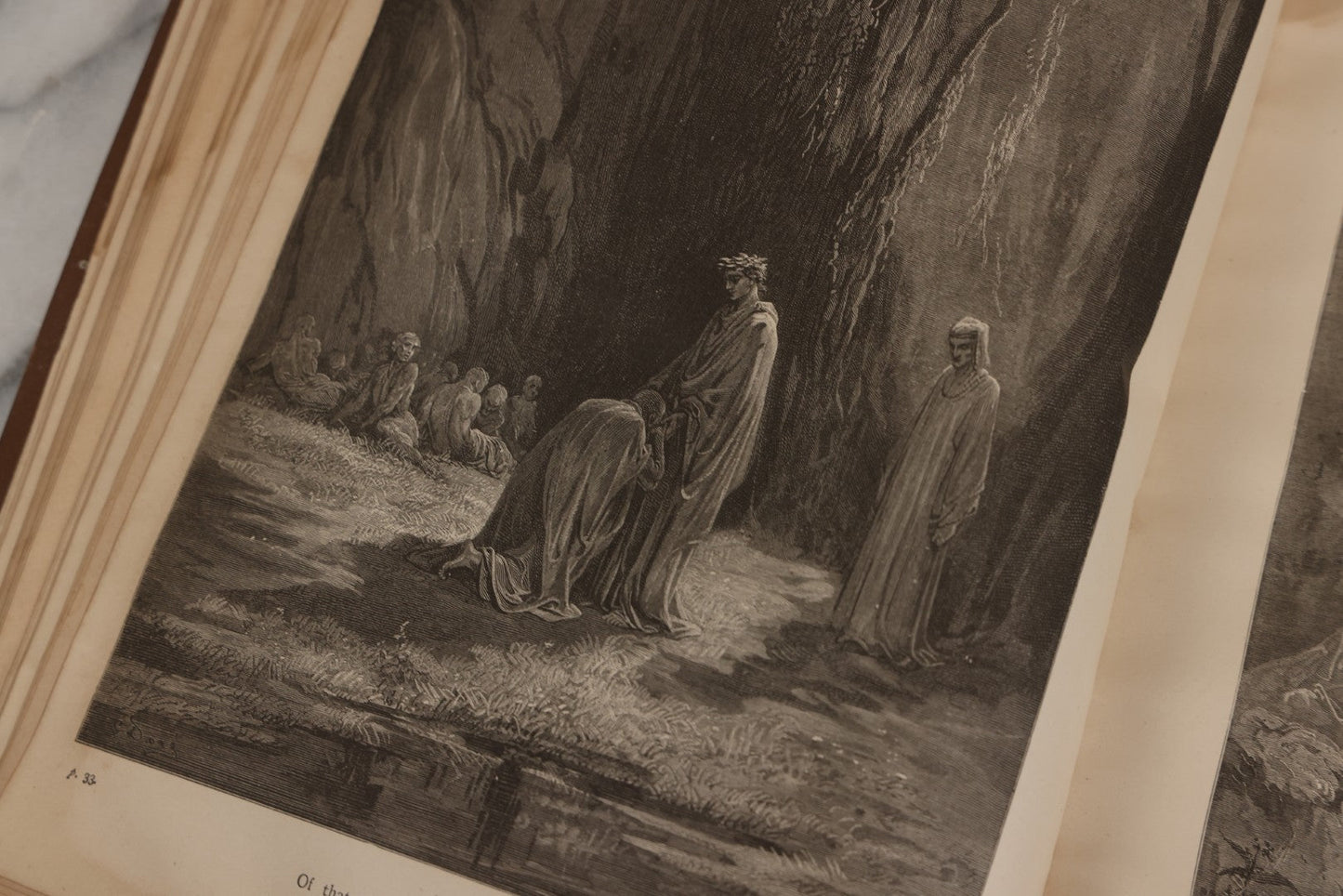 Lot 044 - “Purgatory And Paradise” Antique Book By Dante Alighieri, Translated By Rev. Henry Francis Cary, Illustrated By Gustave Doré, Published By Cassell & Company, New York, Circa Late 19th Century, Note Craft Grade With Extensive Water Damage