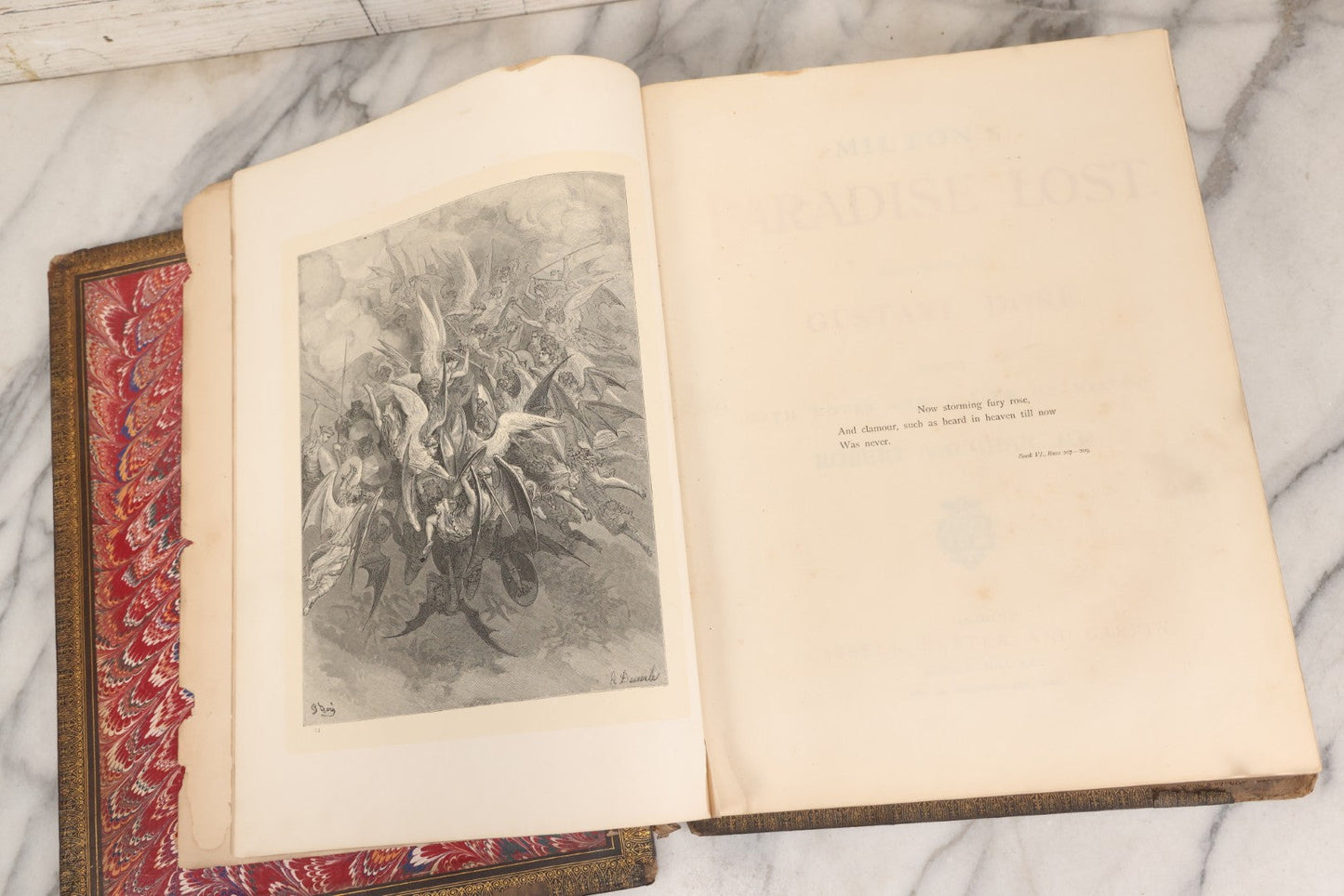 Lot 045 - “Paradise Lost” Antique Book By John Milton, Illustrated By Gustave Doré, Published By Cassell, Petter, And Galpin, Circa Late 19th C., Custom Bound For James H. Thorp, Atlantic Ave. Sabbath School, Jan. 1878, Note Covers Detached