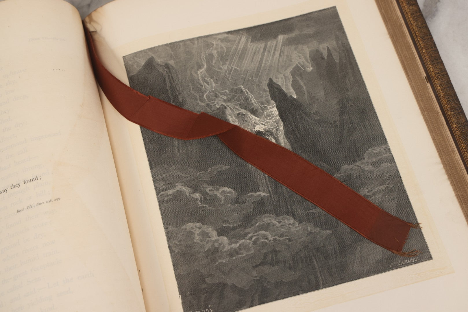 Lot 045 - “Paradise Lost” Antique Book By John Milton, Illustrated By Gustave Doré, Published By Cassell, Petter, And Galpin, Circa Late 19th C., Custom Bound For James H. Thorp, Atlantic Ave. Sabbath School, Jan. 1878, Note Covers Detached