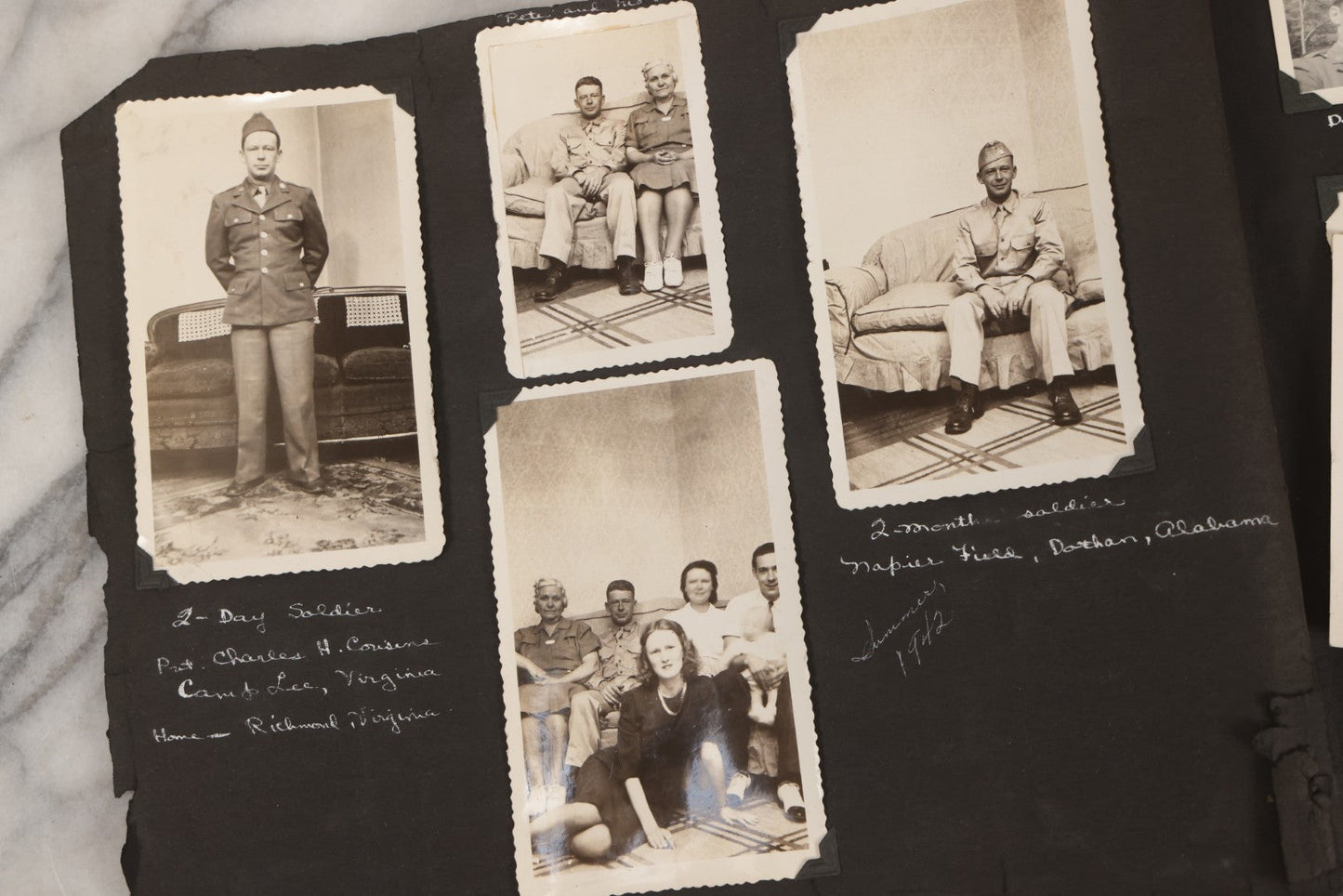 Lot 046 - Pair Of Vintage Snapshot Photo Albums Containing 600+ Photos Of Army National Guard Training & Life In The Lead Up To World War Two, 1938–1942, Albums Of Sgt. D.L. Dressler, With Notes Referencing Dec. 7, 1941 Pearl Harbor, Many Domestic Bases