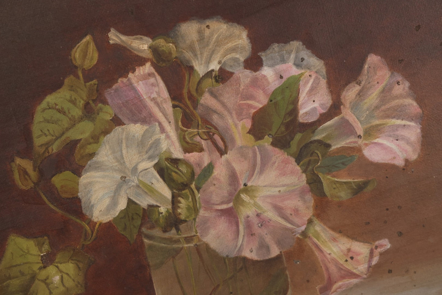 Lot 047 - Antique Still Life Oil On Canvas Painting Of Morning Glories In Gilt Gesso Frame, Late 19th Century, 23-5/8" x 17-3/4"
