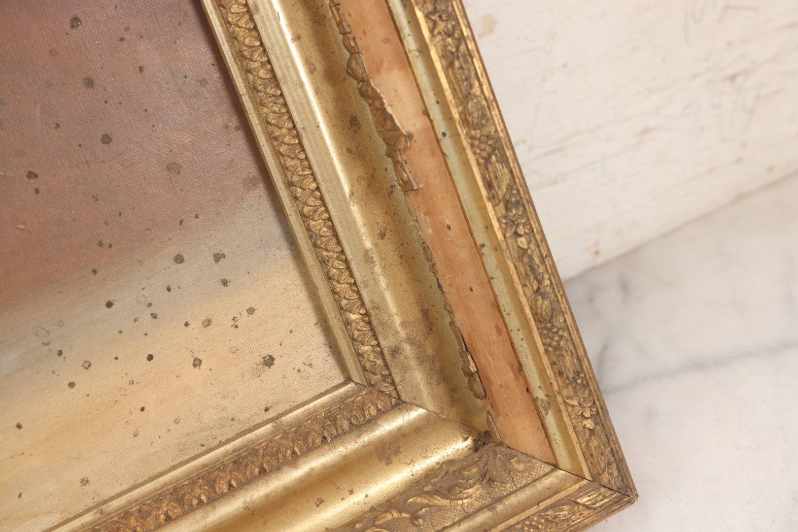 Lot 047 - Antique Still Life Oil On Canvas Painting Of Morning Glories In Gilt Gesso Frame, Late 19th Century, 23-5/8" x 17-3/4"