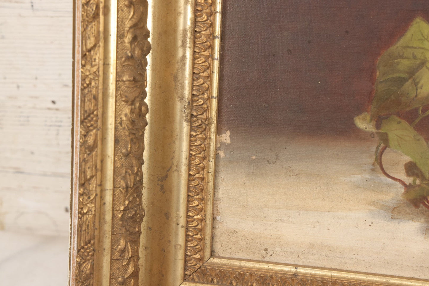 Lot 047 - Antique Still Life Oil On Canvas Painting Of Morning Glories In Gilt Gesso Frame, Late 19th Century, 23-5/8" x 17-3/4"