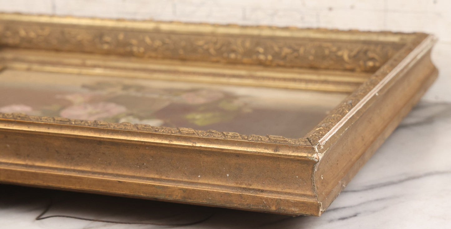 Lot 047 - Antique Still Life Oil On Canvas Painting Of Morning Glories In Gilt Gesso Frame, Late 19th Century, 23-5/8" x 17-3/4"