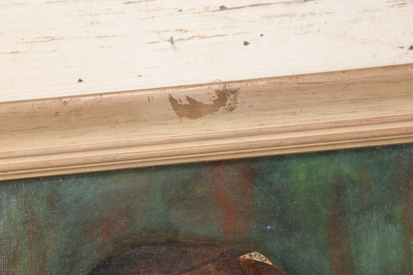 Lot 048 - Vintage Oil On Board Painting Of Three Young Women In Prayer With Lace Veils And Rosary, In Painted Wooden Frame, 17-1/4" x 21-1/4"