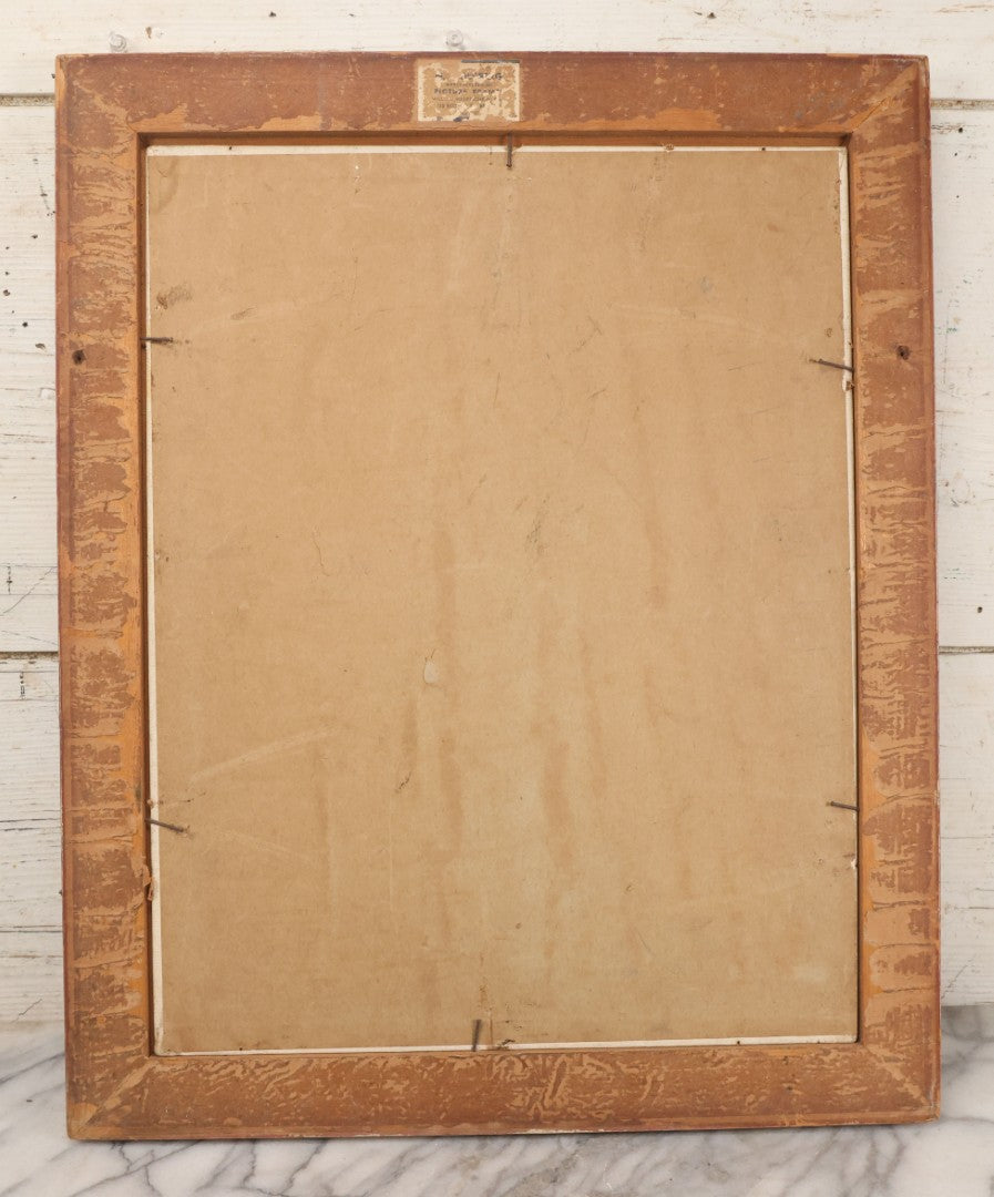 Lot 048 - Vintage Oil On Board Painting Of Three Young Women In Prayer With Lace Veils And Rosary, In Painted Wooden Frame, 17-1/4" x 21-1/4"