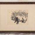 Lot 051 - Vintage Original Pen And Ink Drawing Of Caricatured Pig Police Officer With Impaled People On Back, Attributed To Baltic Artist, Framed With Mat, Doodles And Note On Verso, 17-5/8" x 13-3/4"