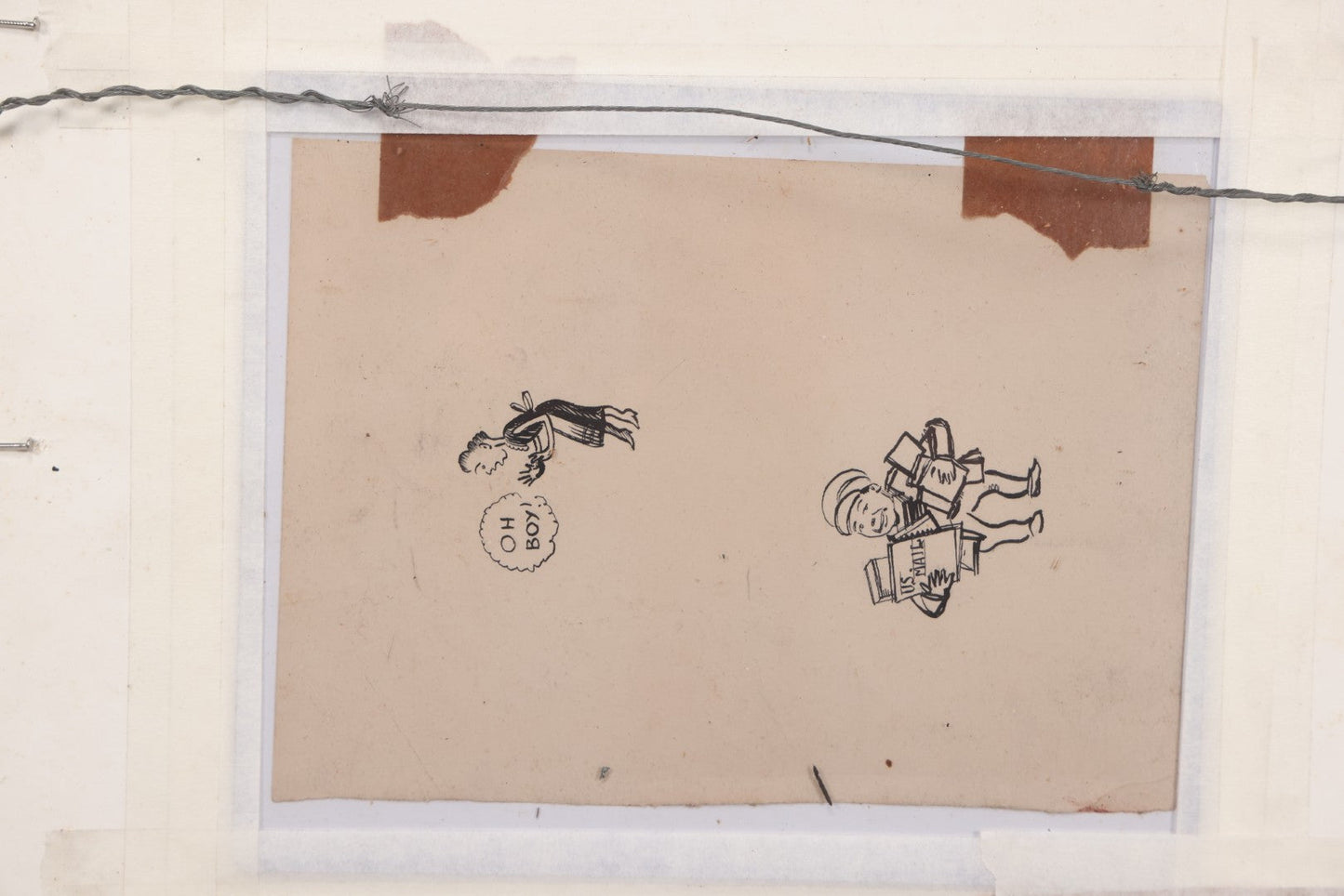 Lot 051 - Vintage Original Pen And Ink Drawing Of Caricatured Pig Police Officer With Impaled People On Back, Attributed To Baltic Artist, Framed With Mat, Doodles And Note On Verso, 17-5/8" x 13-3/4"