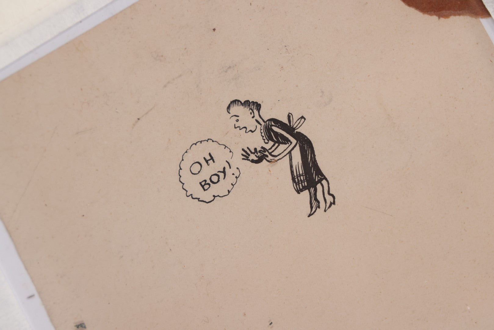 Lot 051 - Vintage Original Pen And Ink Drawing Of Caricatured Pig Police Officer With Impaled People On Back, Attributed To Baltic Artist, Framed With Mat, Doodles And Note On Verso, 17-5/8" x 13-3/4"