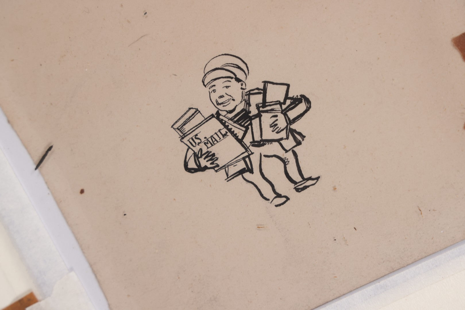 Lot 051 - Vintage Original Pen And Ink Drawing Of Caricatured Pig Police Officer With Impaled People On Back, Attributed To Baltic Artist, Framed With Mat, Doodles And Note On Verso, 17-5/8" x 13-3/4"