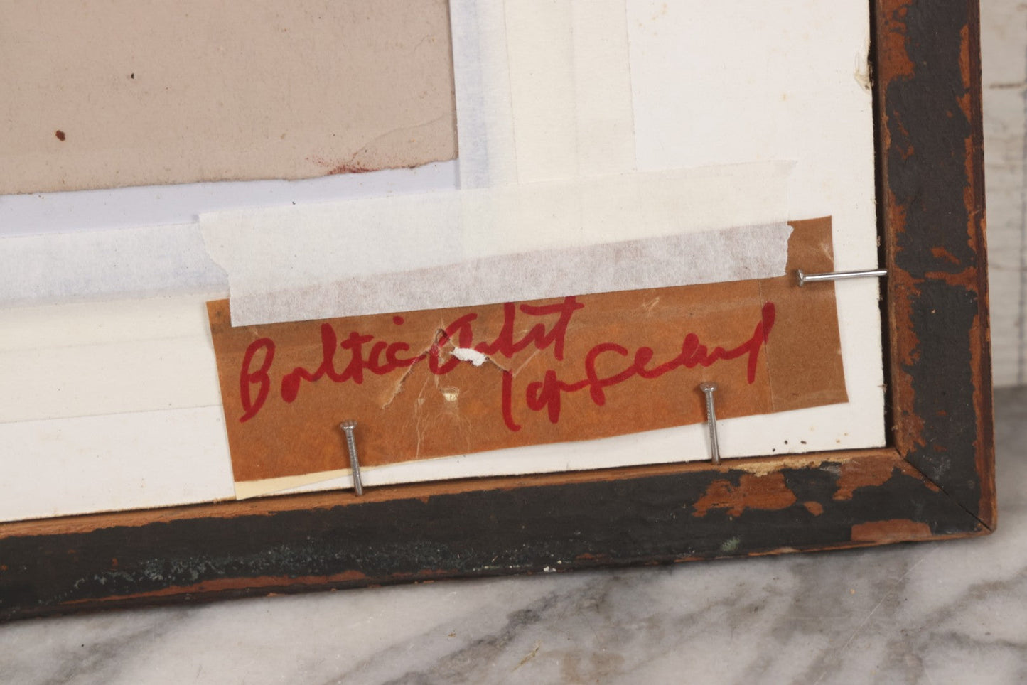 Lot 051 - Vintage Original Pen And Ink Drawing Of Caricatured Pig Police Officer With Impaled People On Back, Attributed To Baltic Artist, Framed With Mat, Doodles And Note On Verso, 17-5/8" x 13-3/4"