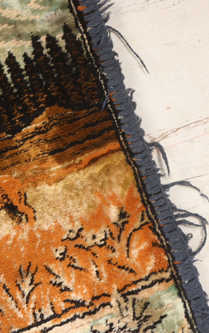 Lot 055 - Vintage Woven Tapestry Wall Hanging With Stag And Deer In Mountain Landscape Scene, 37-3/4" x 19-1/2"