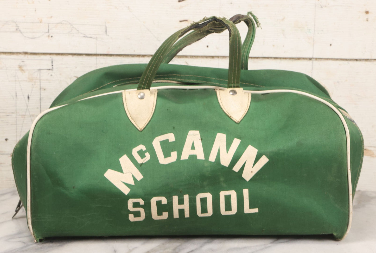 Lot 056 - Vintage Green Gym Bag From McCann Technical School, North Adams, Massachusetts