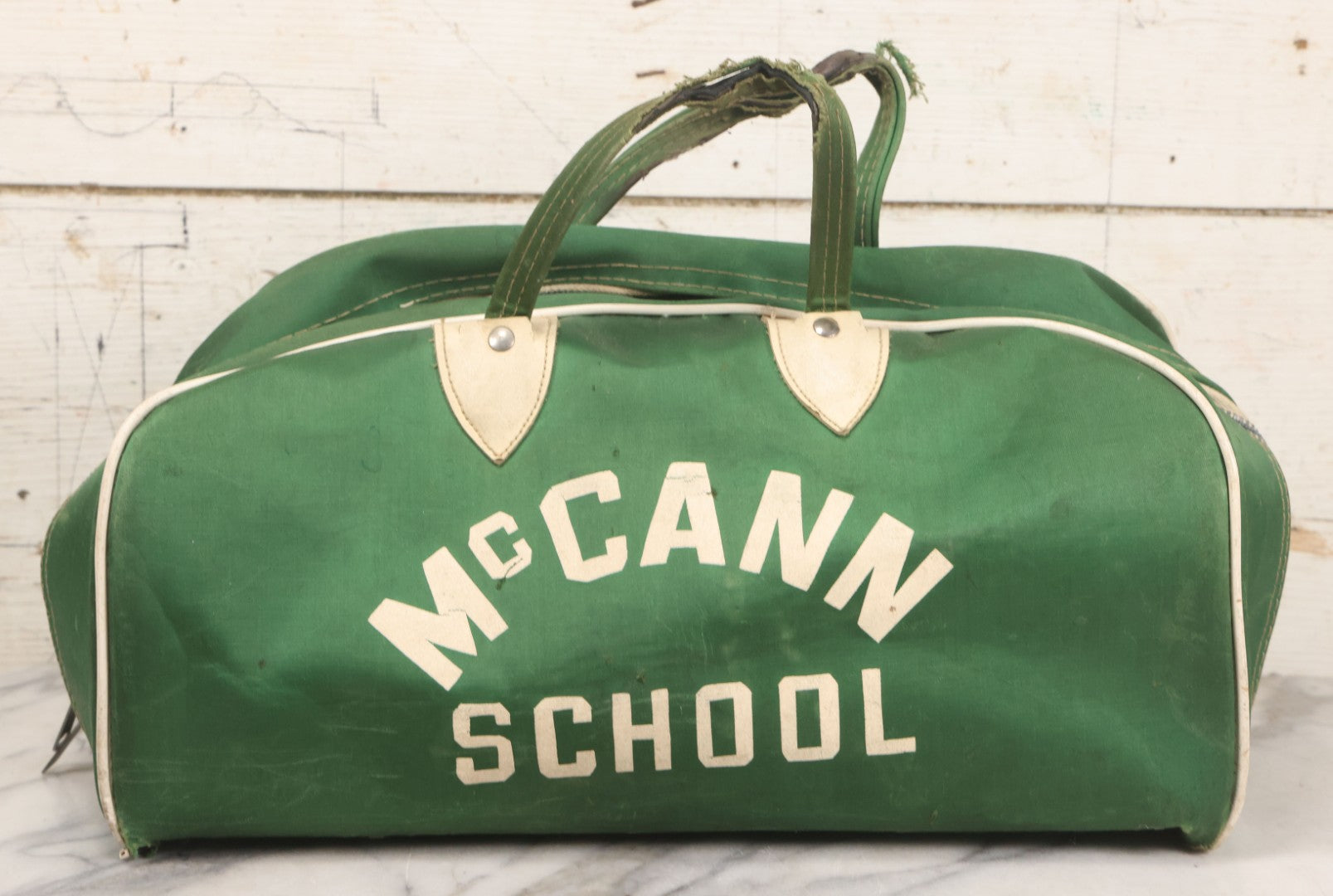Lot 056 - Vintage Green Gym Bag From McCann Technical School, North Adams, Massachusetts