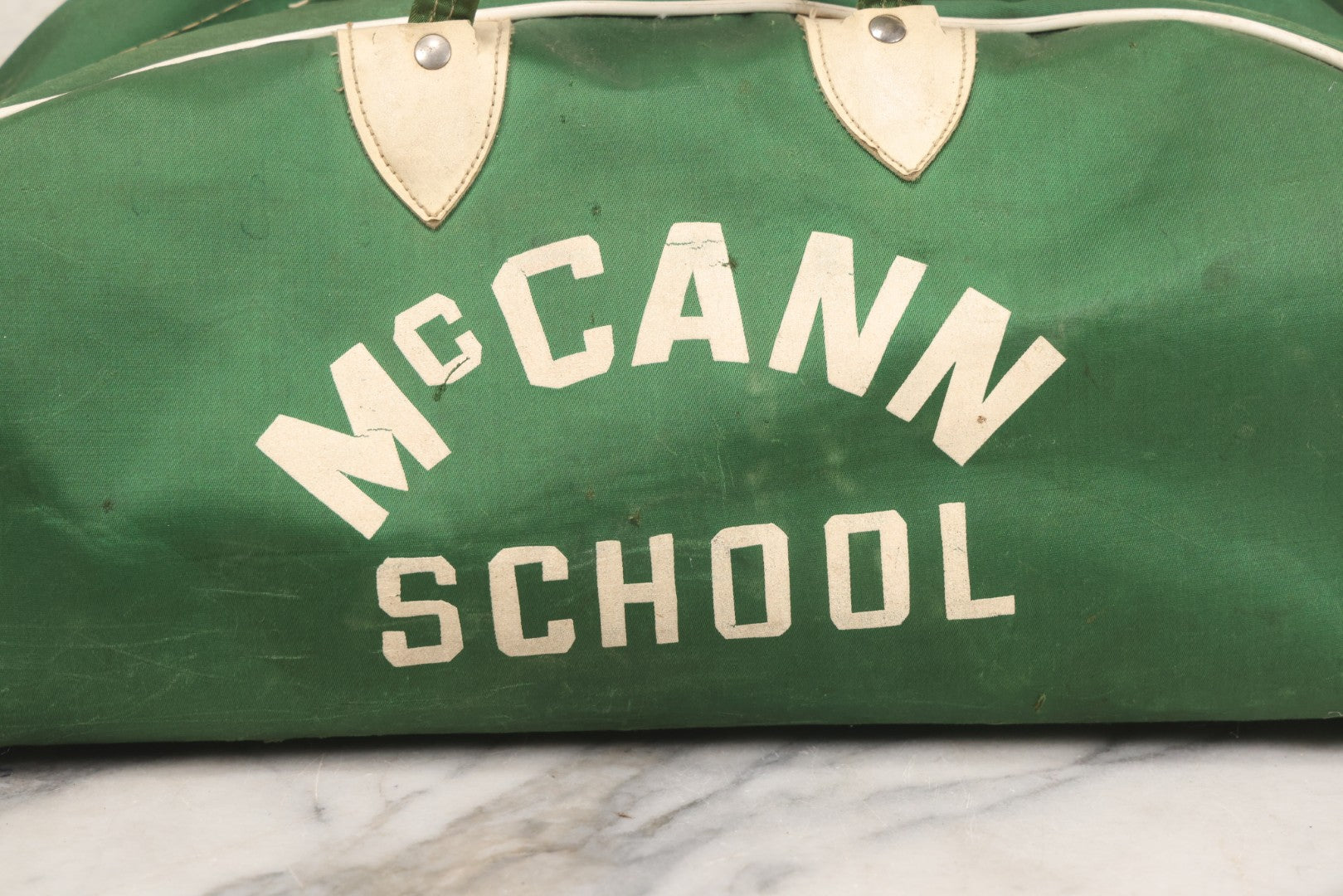 Lot 056 - Vintage Green Gym Bag From McCann Technical School, North Adams, Massachusetts
