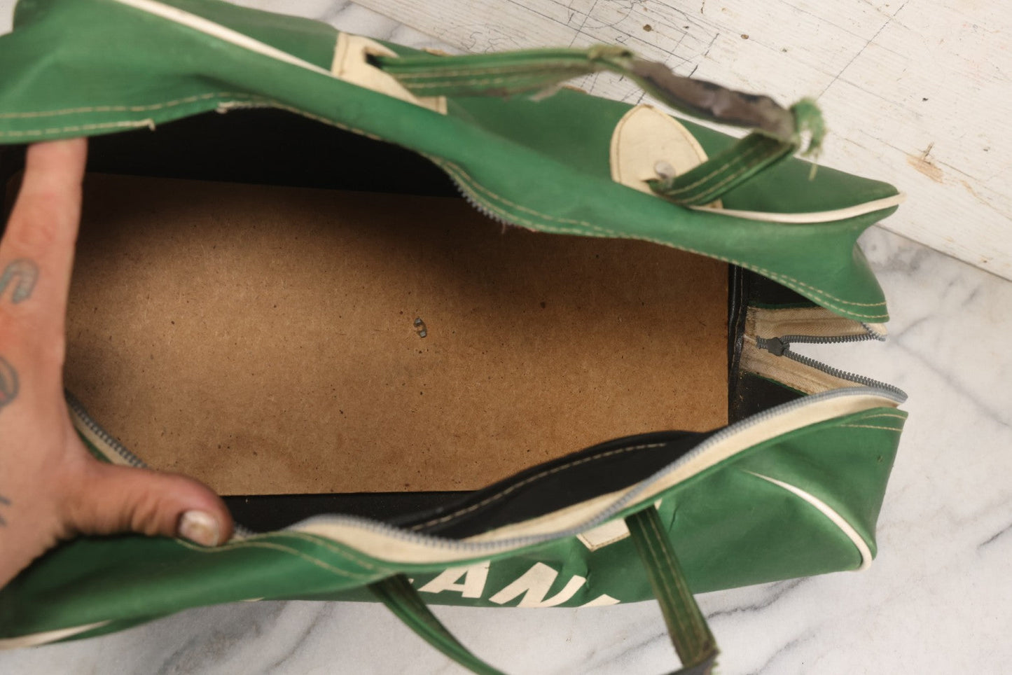 Lot 056 - Vintage Green Gym Bag From McCann Technical School, North Adams, Massachusetts