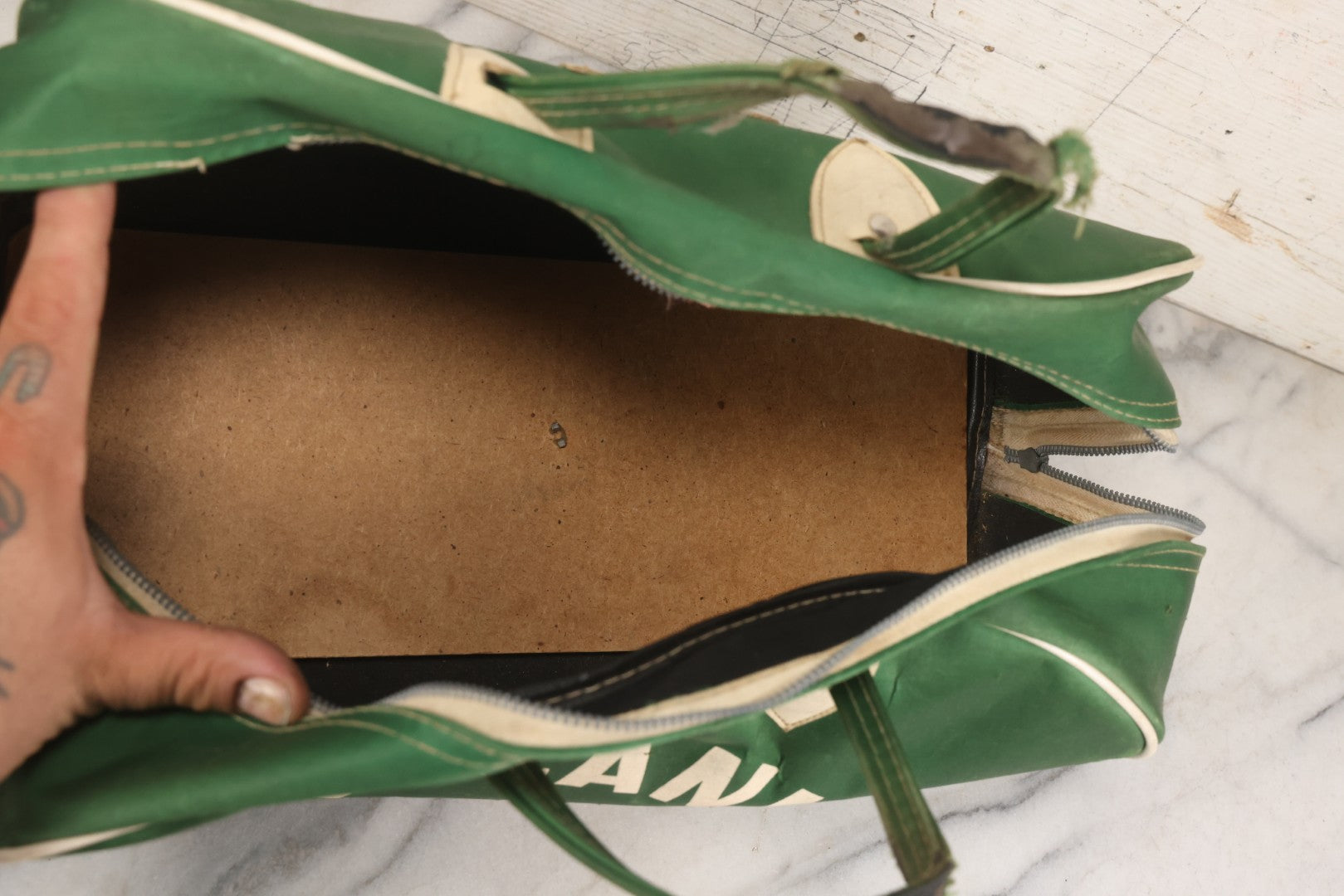 Lot 056 - Vintage Green Gym Bag From McCann Technical School, North Adams, Massachusetts