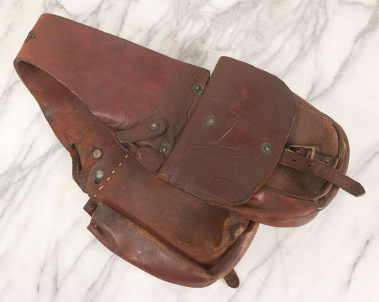 Lot 058 - Antique Brown Leather Cavalry Saddlebags With Buckle Straps And Rivet Reinforcements