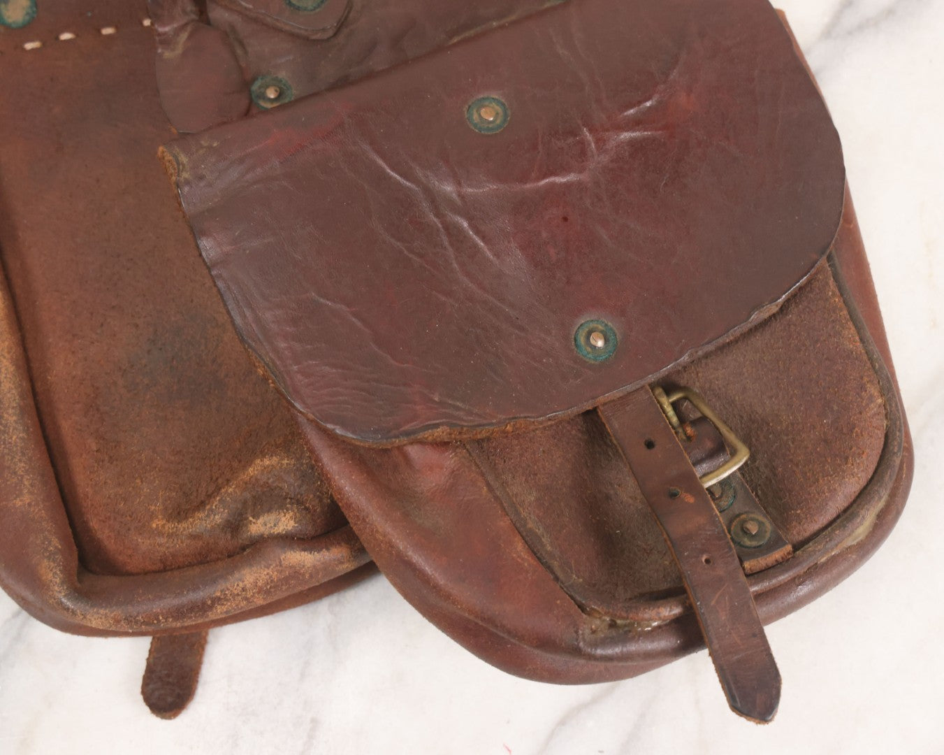 Lot 058 - Antique Brown Leather Cavalry Saddlebags With Buckle Straps And Rivet Reinforcements