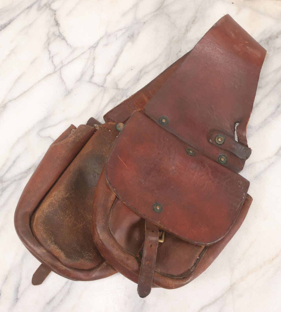 Lot 058 - Antique Brown Leather Cavalry Saddlebags With Buckle Straps And Rivet Reinforcements