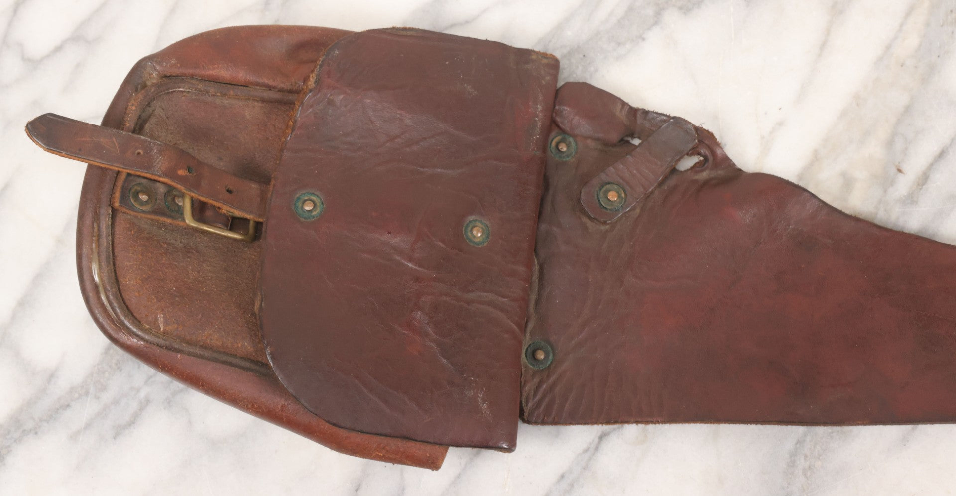 Lot 058 - Antique Brown Leather Cavalry Saddlebags With Buckle Straps And Rivet Reinforcements