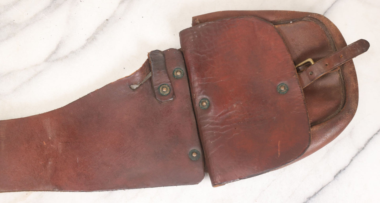 Lot 058 - Antique Brown Leather Cavalry Saddlebags With Buckle Straps And Rivet Reinforcements
