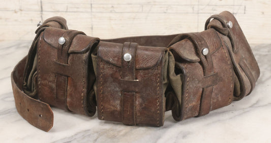 Lot 059 - Antique Leather And Canvas Ammunition Belt With Five Pouch Compartments