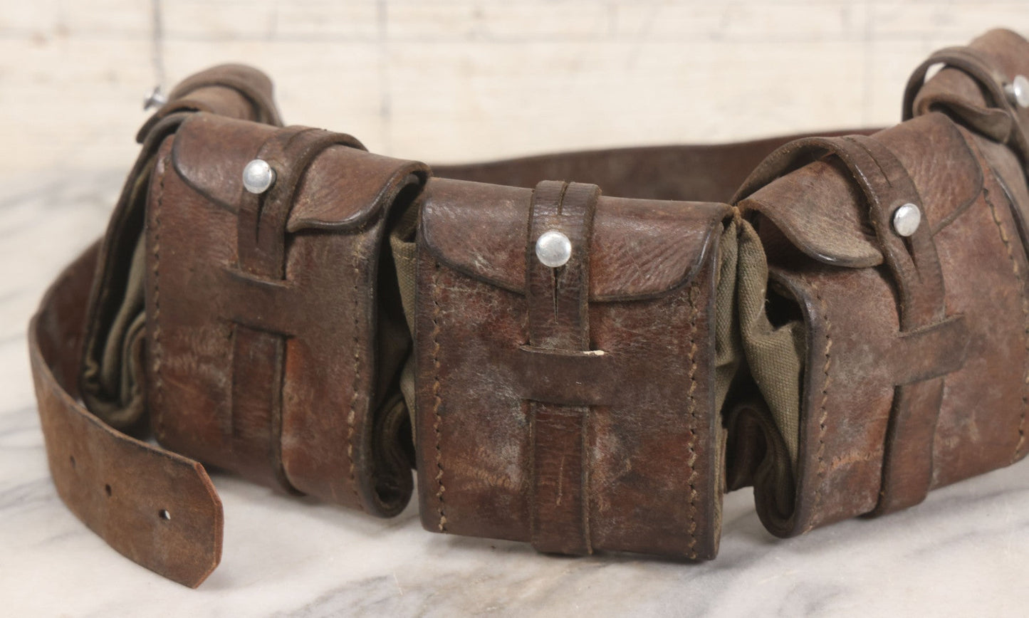 Lot 059 - Antique Leather And Canvas Ammunition Belt With Five Pouch Compartments