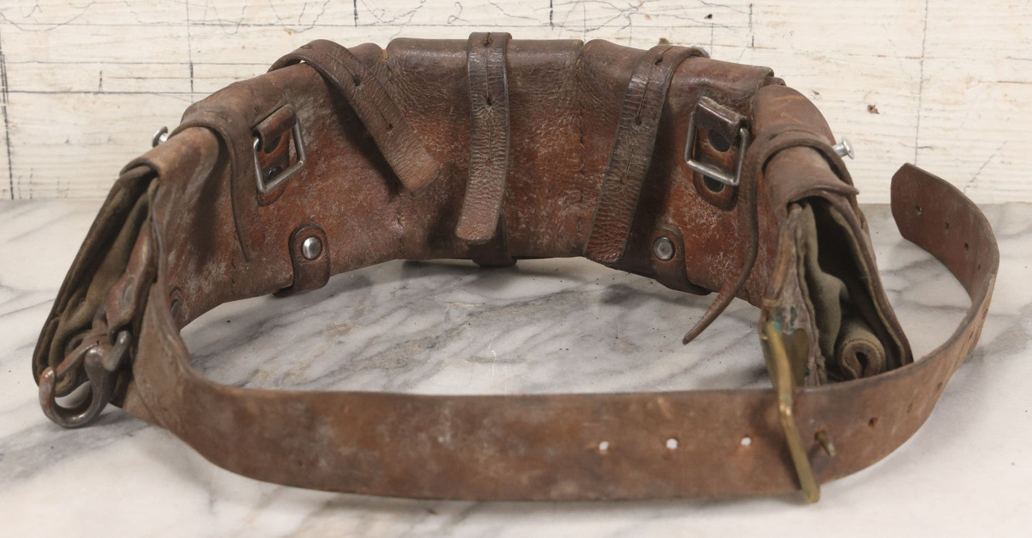 Lot 059 - Antique Leather And Canvas Ammunition Belt With Five Pouch Compartments